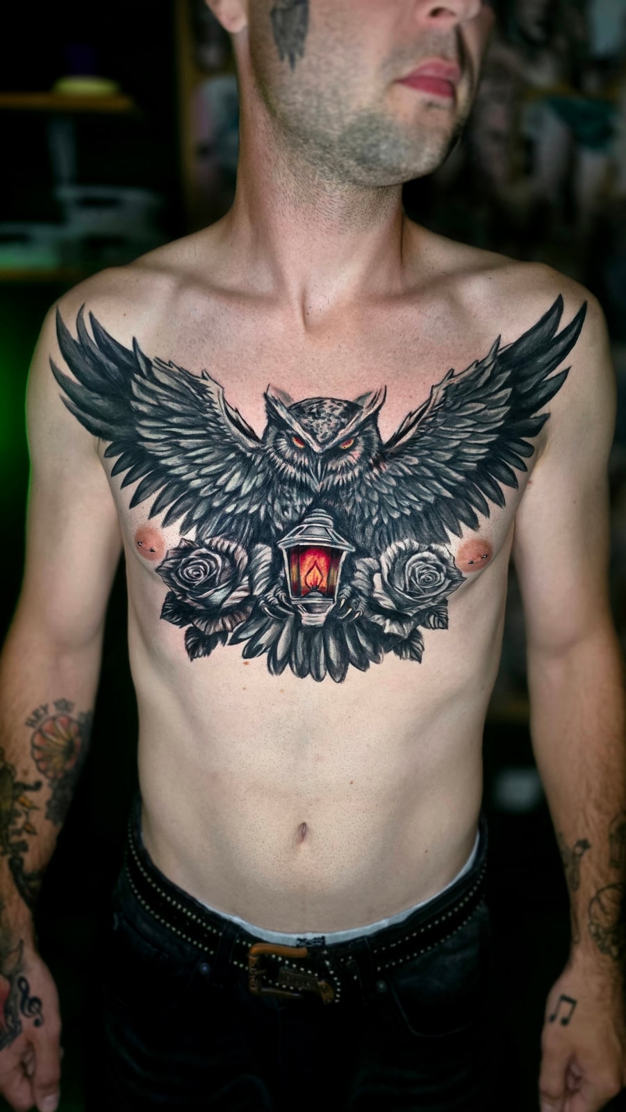 Sowa & Latarnia — Chest Piece — Judin Tattoo